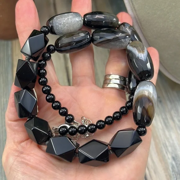 ⭐️Studio Barse brown black agate stone jet black beaded sterling silver necklace - Picture 5 of 10